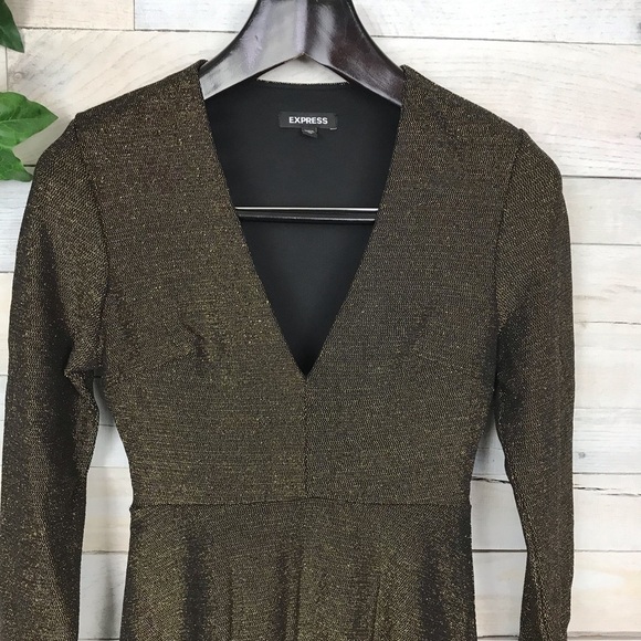 Express Gold Metallic Fit Flare Party Dress XS - Picture 2 of 8